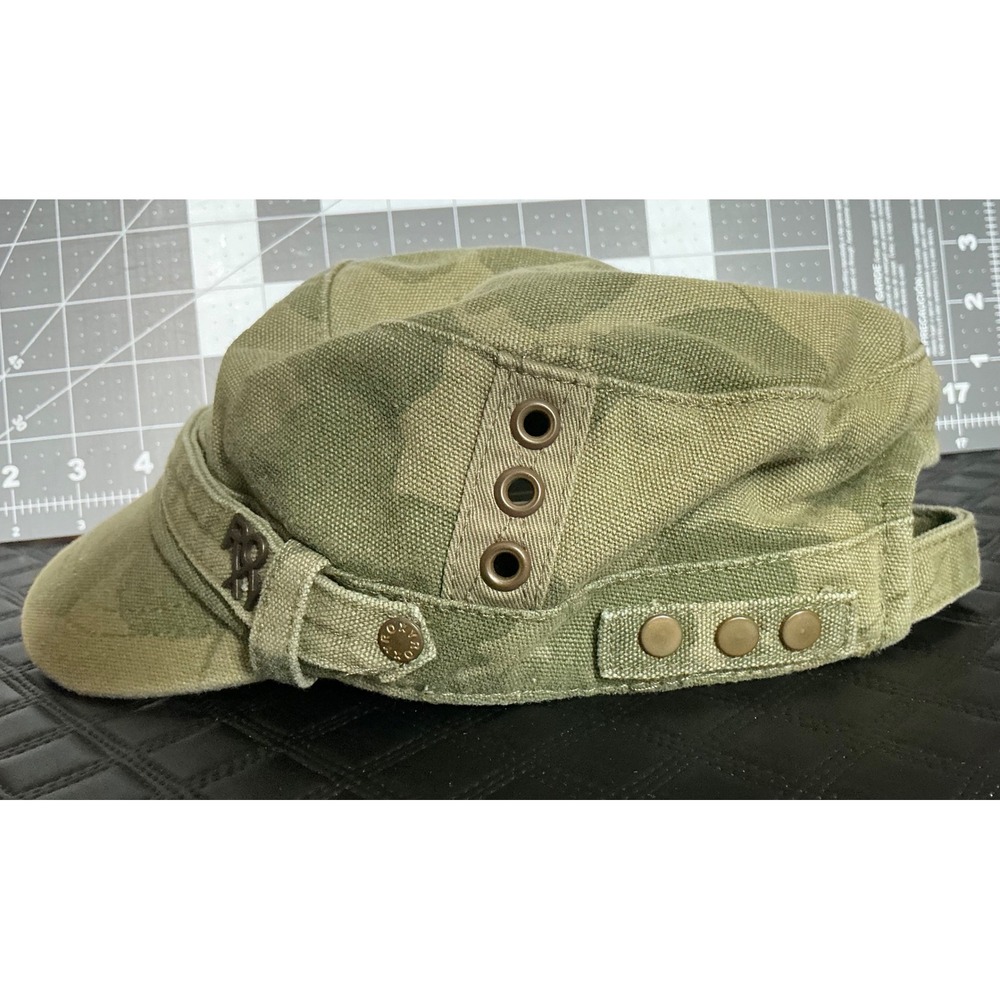 Roxy Green Camo Cadet Hat Military Style Canvas Cap Distressed Y2K Adjustable - Picture 5 of 11